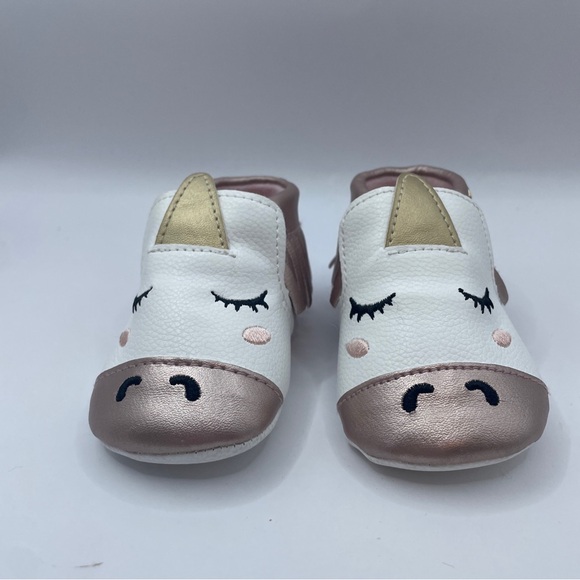 Nicole Miller Unicorn Rose Gold Infant Baby Slip On Moccasin Shoes Sz 0-6 Mos. - Picture 2 of 15